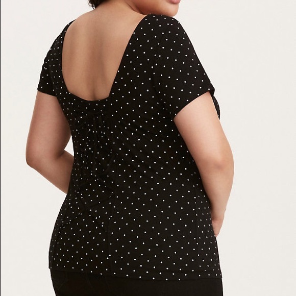 Tops - TORRID || Polka Dot Print Lace Up Black Tee